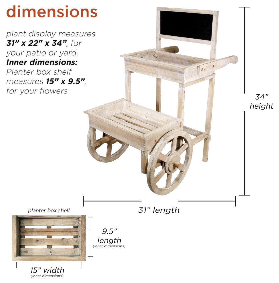 Alpine Wooden Cart Plant and Display Stand With Chalkboard, 34"Tall