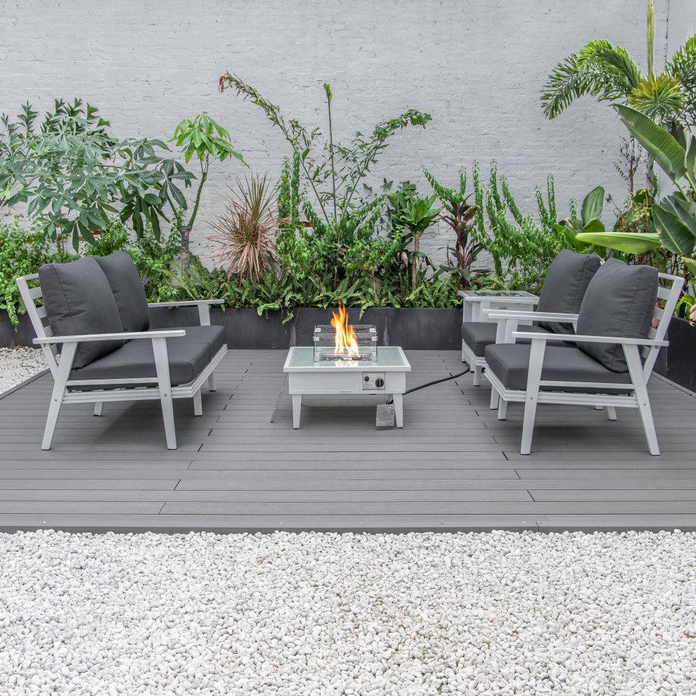 LeisureMod Walbrooke Patio Conversation Set With Fire Pit Table, Charcoal