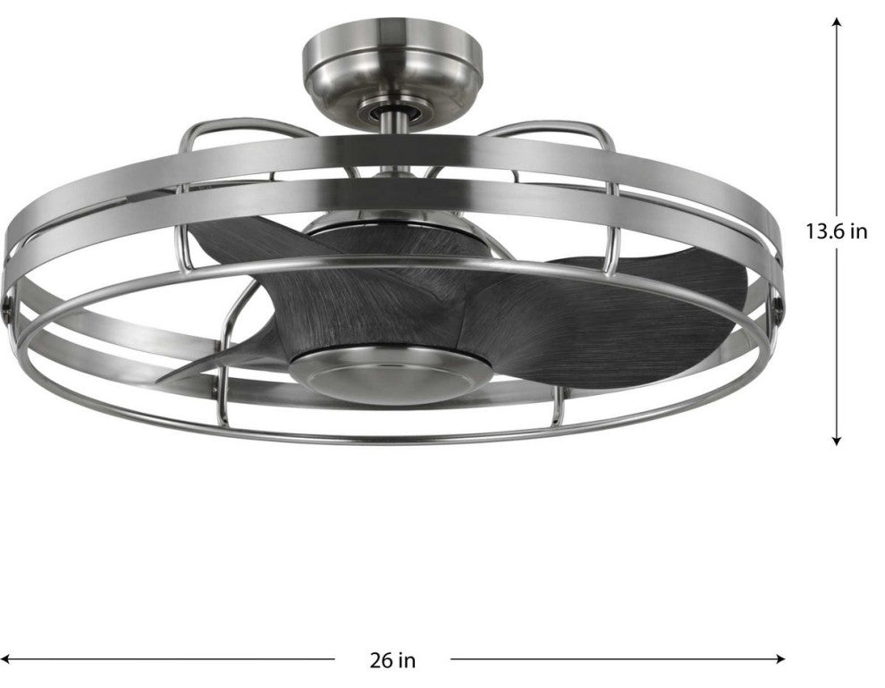 Bastrop 26" Three-Blade Brushed Nickel Ceiling Fan With Remote Control