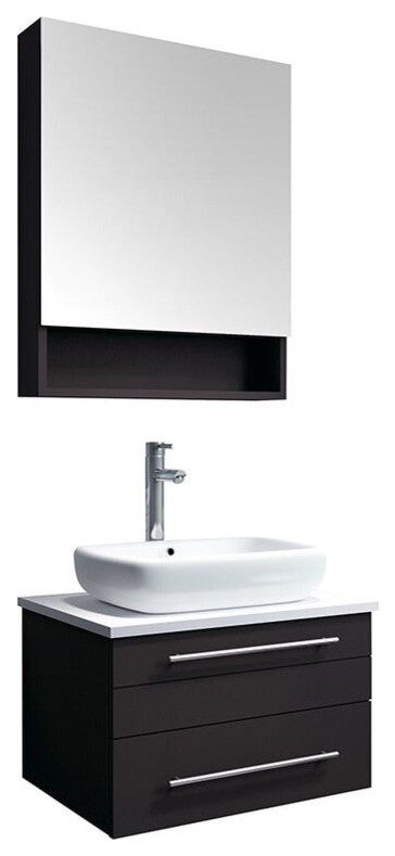 Fresca Lucera 24" Wall Hung Bathroom Vanity, Espresso, Vessel Sink, Faucet, Fft9