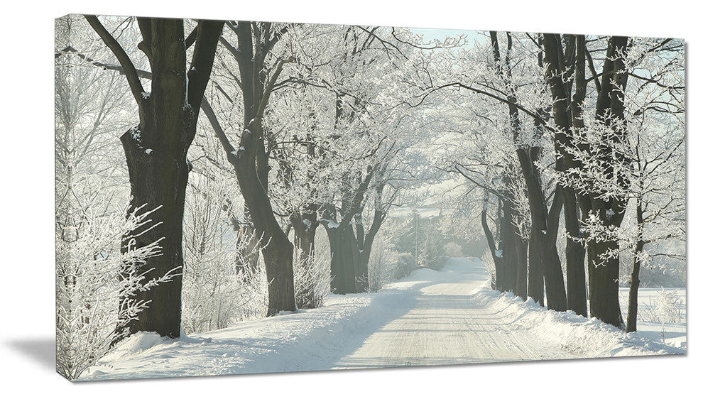 Country Road Between Foggy Trees, Large Forest Canvas Art Print, 32"x16"