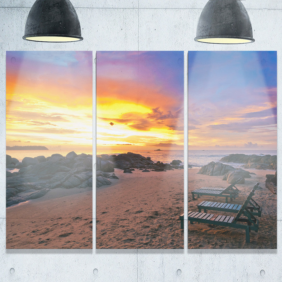 "Khao Lak Beach View at Sunset" Metal Wall Art, 3 Panels, 36"x28"
