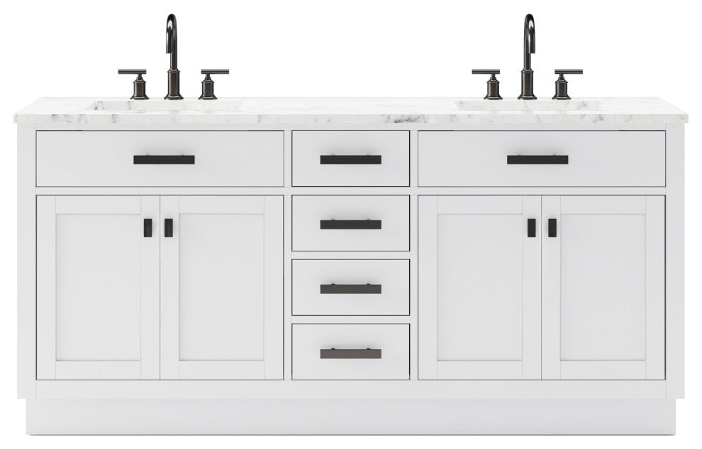Hartford 72" Double Sink Marble Countertop Bath Vanity, White, Vanity With Goose