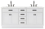 Hartford 72" Double Sink Marble Countertop Bath Vanity, White, Vanity With Goose