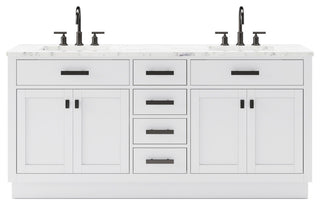 Hartford 72" Double Sink Marble Countertop Bath Vanity, White, Vanity With Goose
