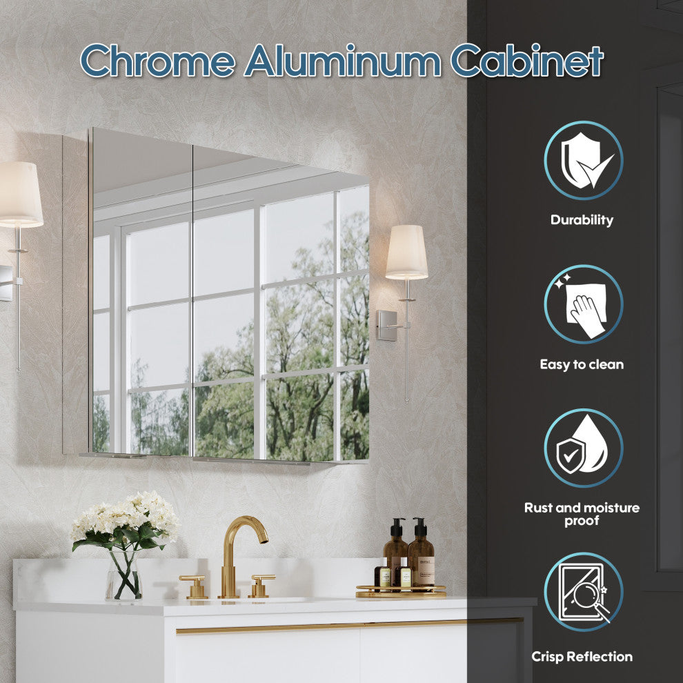 Recessed/Surface Mount Bathroom Medicine Cabinet, Reverse Installation, 36"x30"