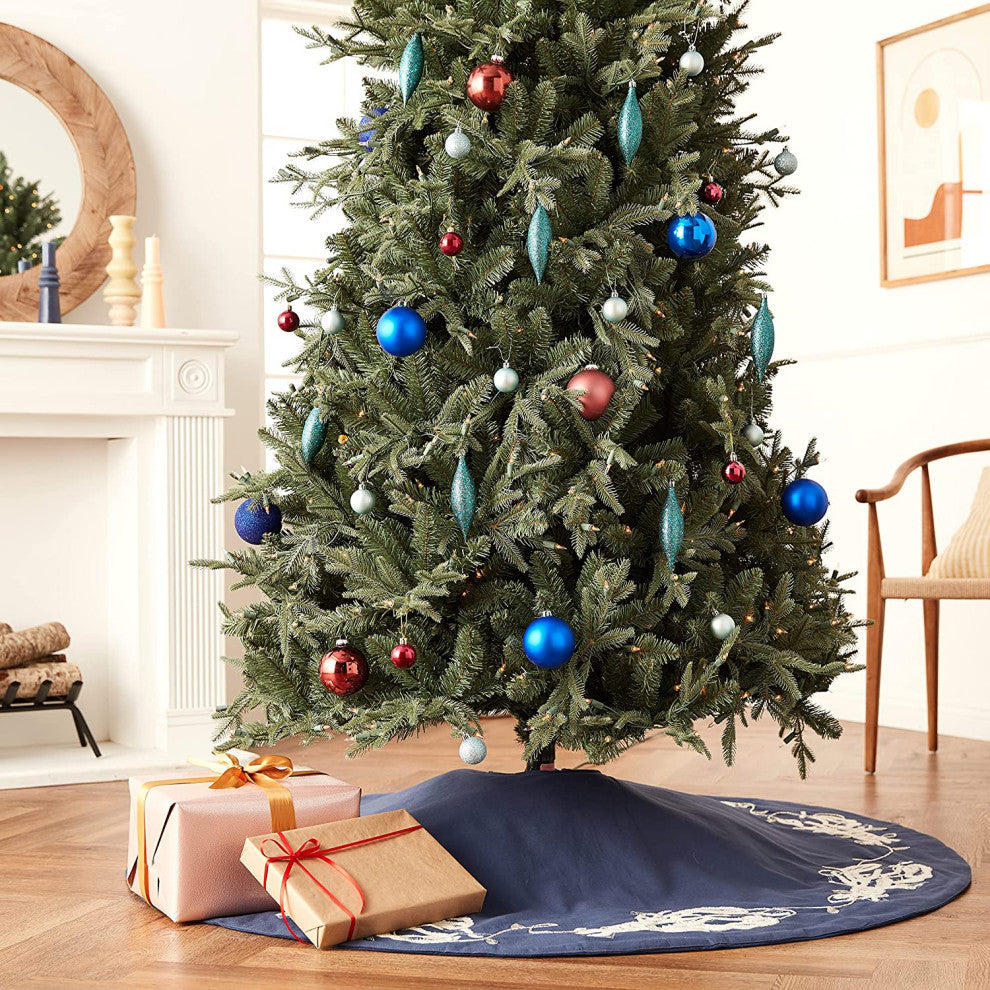 Handmade Christmas Tree Skirt, Lobsters on Navy Blue Cotton, 60"