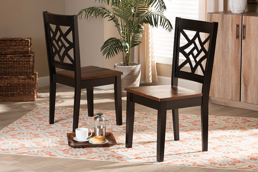 Isidro Contemporary Two-Tone Dark Brown and Walnut Dining Chair, Set of 2