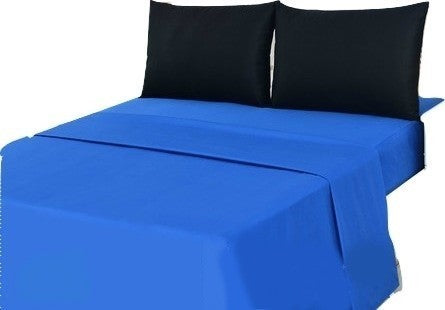 Tache Bed Sheet Set, 4-Piece, 100% Cotton, Solid Deep Blue and Black, Cal King