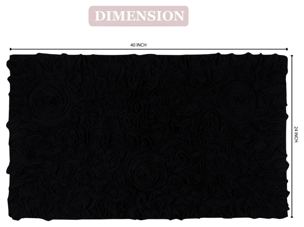 Bell Flower Collection Tufted Bath Rugs, 24"x40" Rectangle, Black