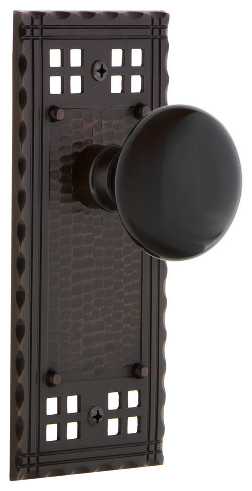 Craftsman Plate Privacy Black Porcelain Knob, Timeless Bronze