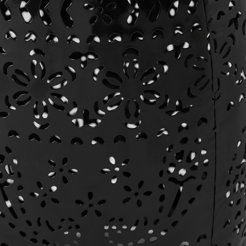 GDF Studio Millie Outdoor 12" Lace Cut Iron Side Table, Black