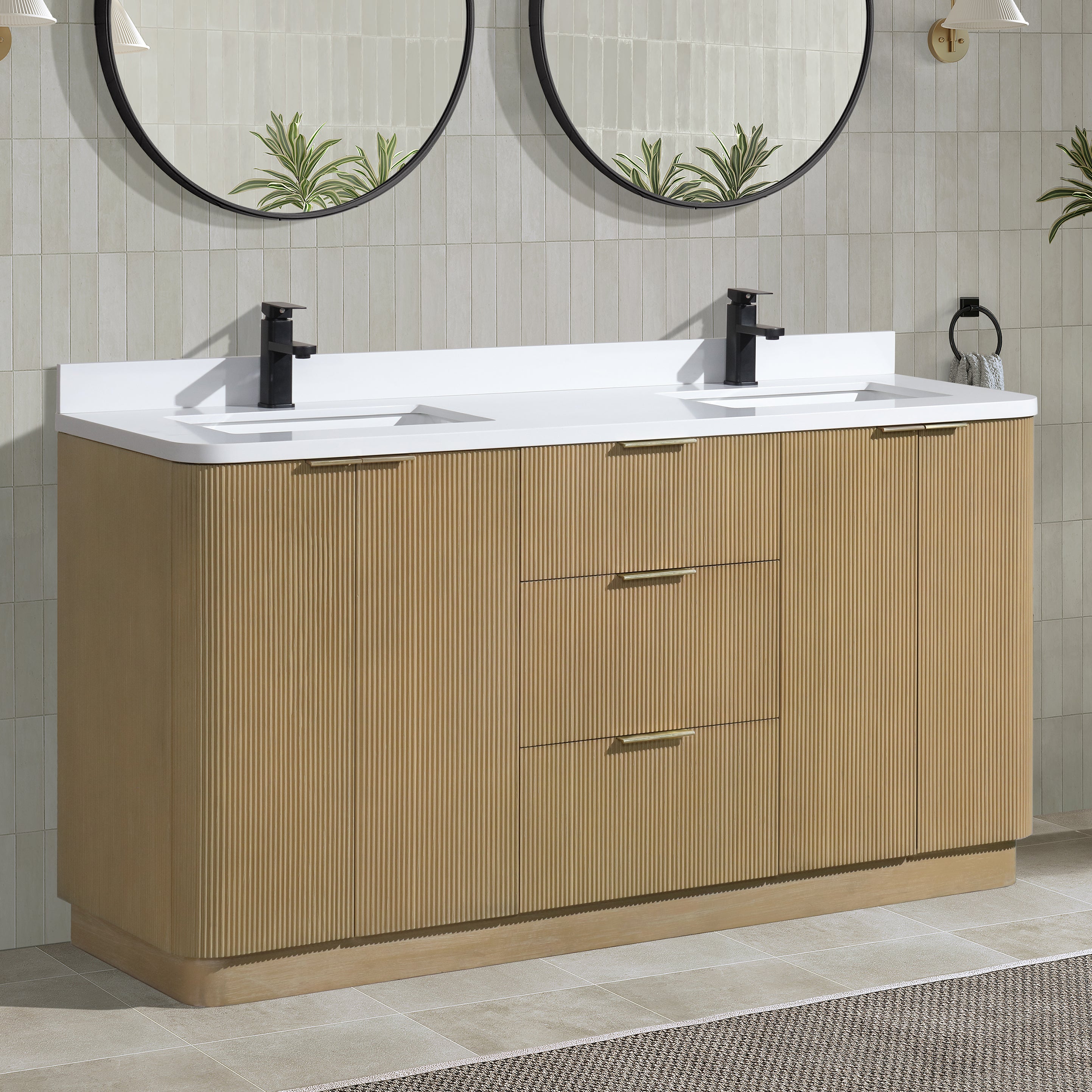 Ari Kitchen and Bath Calamigo 60" Freestanding Bathroom Vanity Oak
