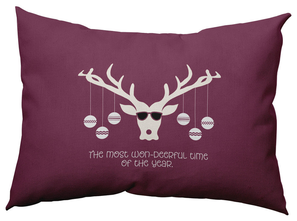 Cool Christmas Deer Accent Pillow, Passion Flower, 14"x20"