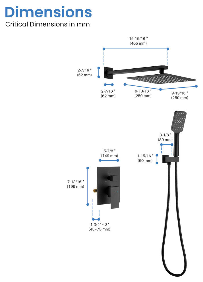 Cube Pressure 2-Function Shower System, Rough-In Valve, Matte Black