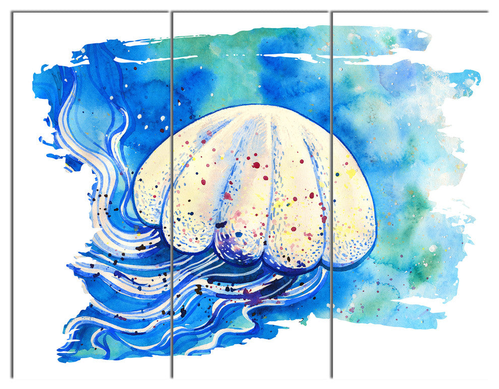 Jellyfish Watercolor Painting, Abstract Triptych Canvas Print, 36x28, 3 Panels