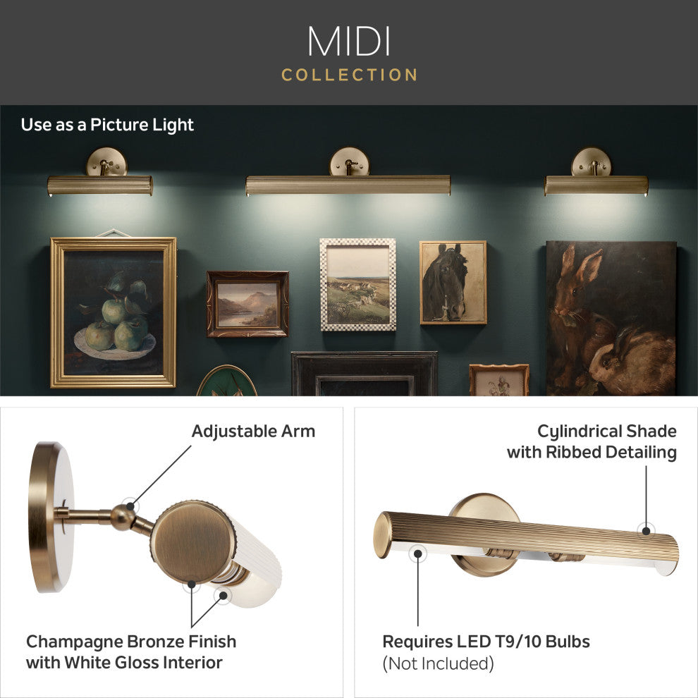 Midi 18" Picture Light, Polished Nickel