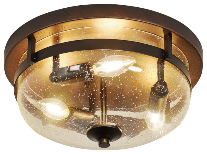 3 Light Industrial Flush Mount Ceiling Light Farmhouse, Glass