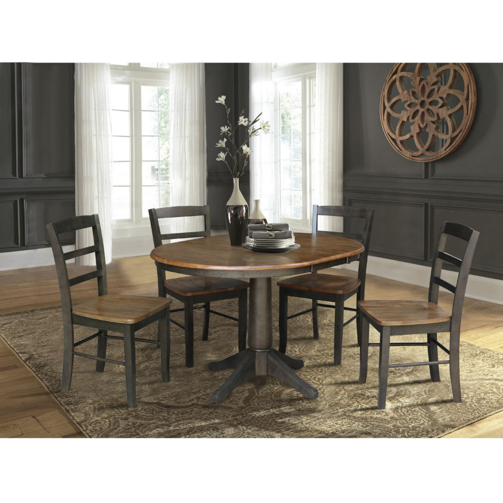 36" Round Extension Dining Table with Leaf and 4 Madrid Ladderback Chairs
