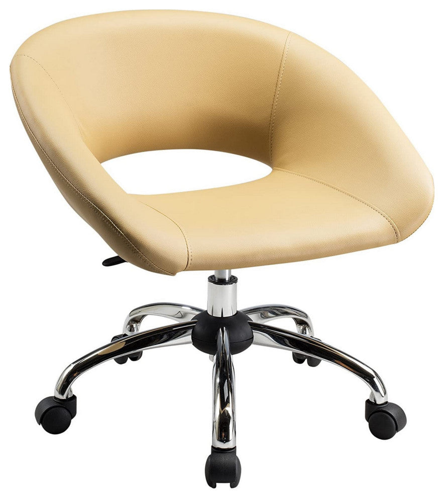 Benzara BM288107 Modern Office Chair, Vegan Faux Leather, Rolling Wheels, Beige
