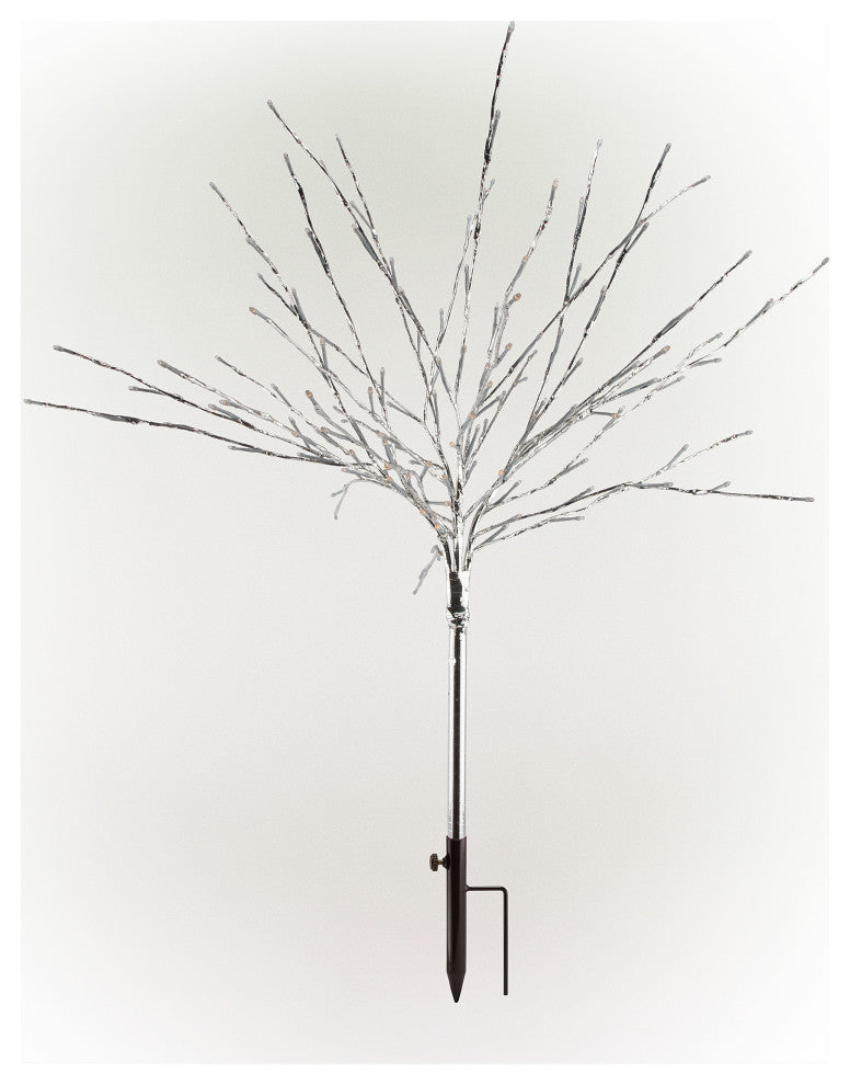 39"H Indoor/Outdoor Metallic Tree Stake Holiday Decoration with White LED Lights