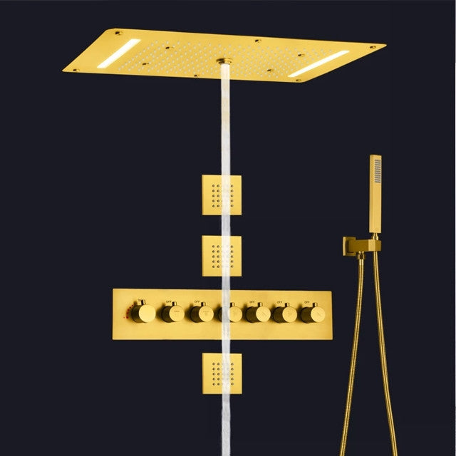 Led Mist Rainfall Shower System and Handheld Shower, Gold Polished