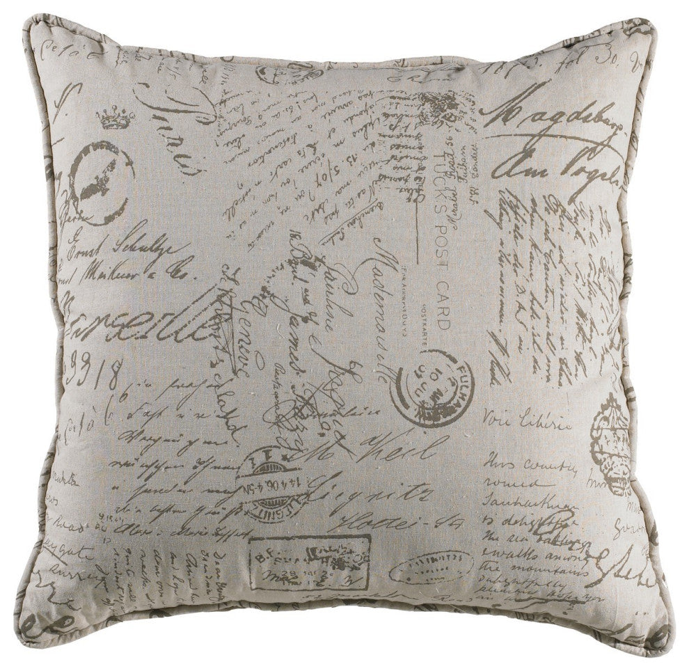 Printed Script Linen Euro Sham, 26"x26"