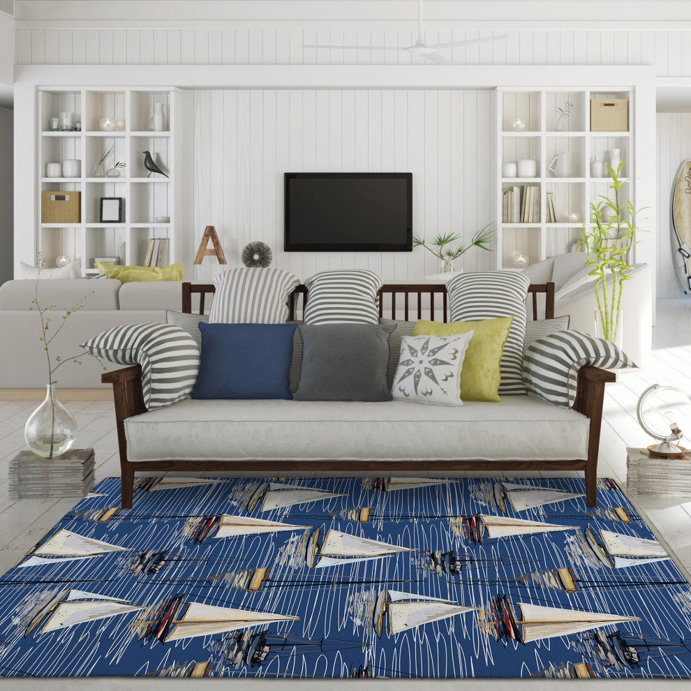 Indoor/Outdoor Harbor HA8 Navy Machine Washable 10' x 14' Rug