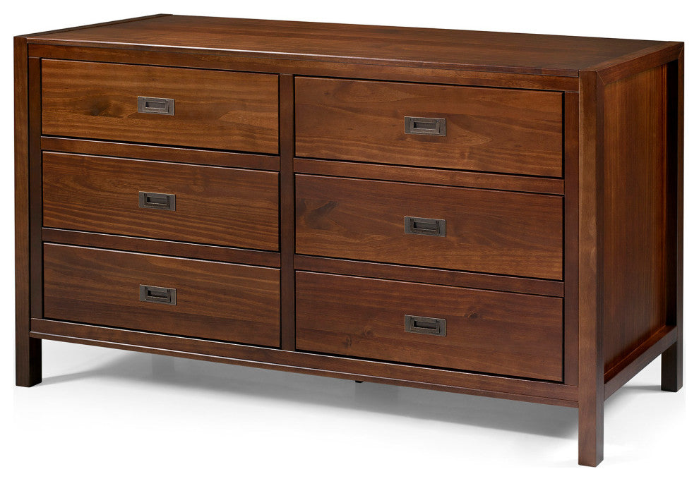 Lydia 57" Classic Solid Wood 6 Drawer Dresser - Walnut