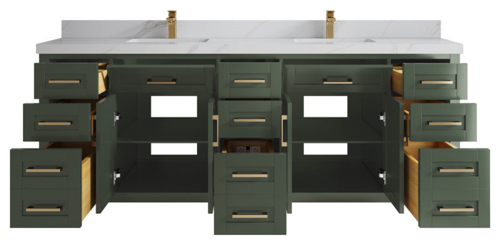 Cambridge 84" Double Sink Bath Vanity in Pewter Green 2" Calacatta Sienna