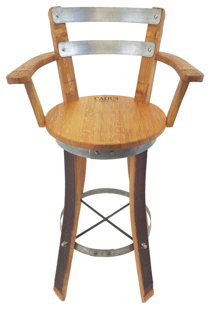 Swivel Top Wine Barrel Bar Stool With Armrest, 30" Sit Height