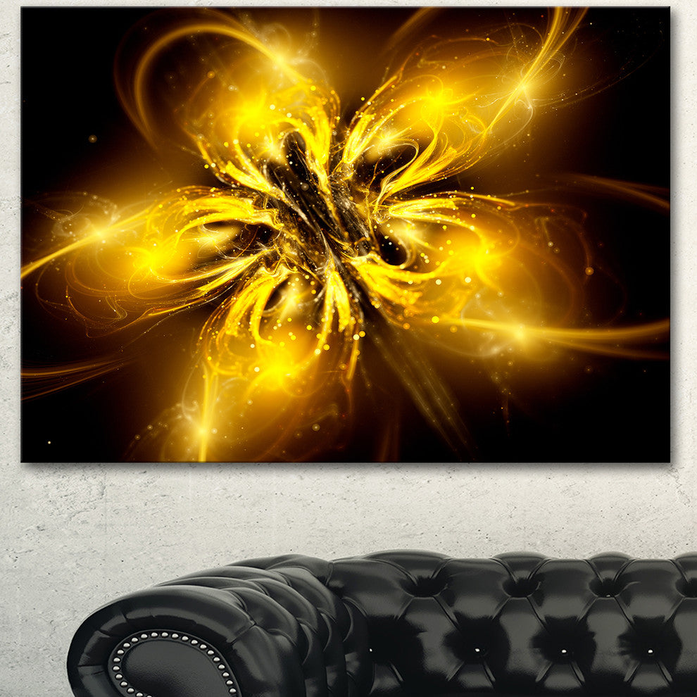 Shiny Gold Fractal Flower on Black, Floral Canvas Art Print, 40"x30"