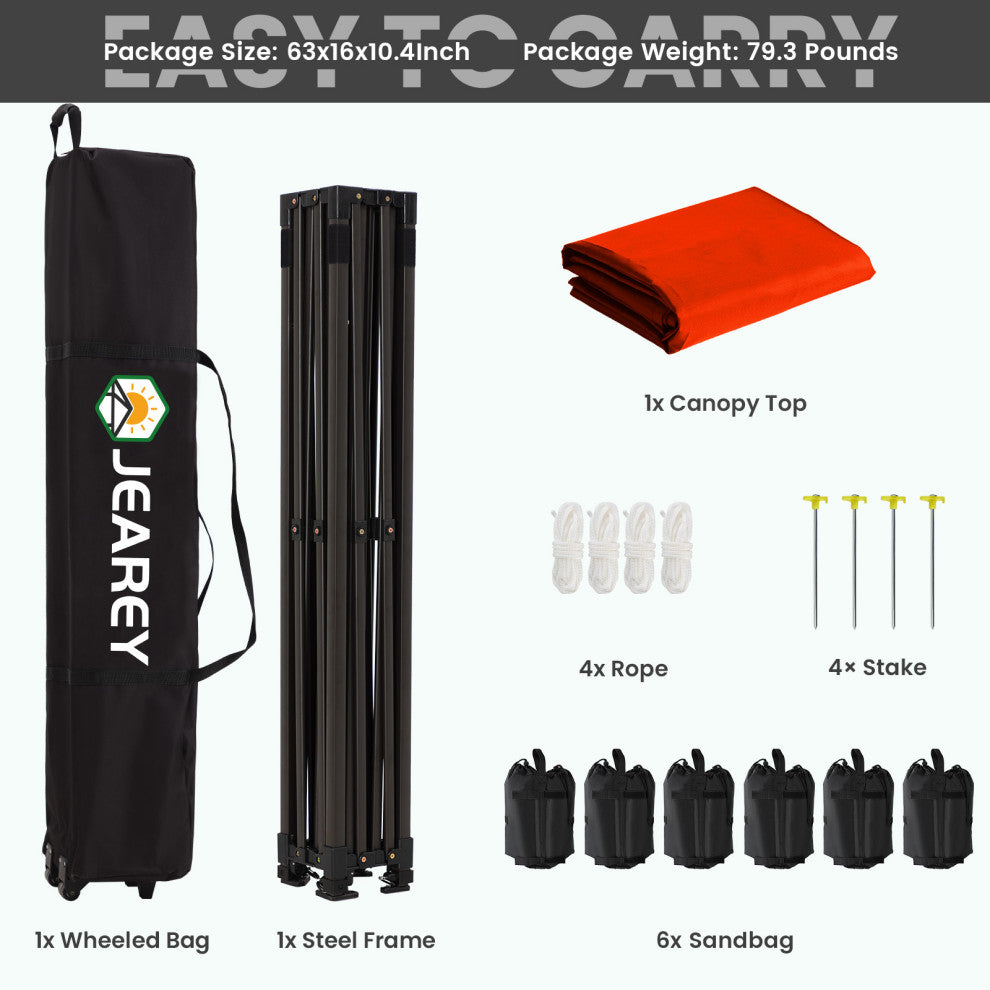 JEAREY Pop Up Canopy Tent, Outdoor Canopy, 4 Sand Bags, Red, 10x20ft