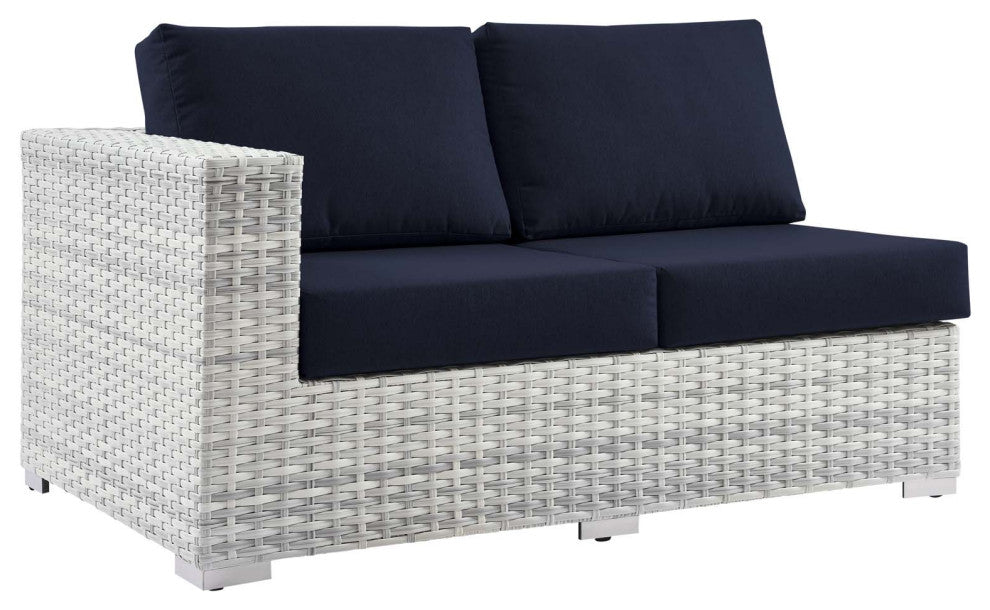 Lounge Sectional Sofa Chair Set, Rattan, Wicker, Gray Blue Navy, Outdoor