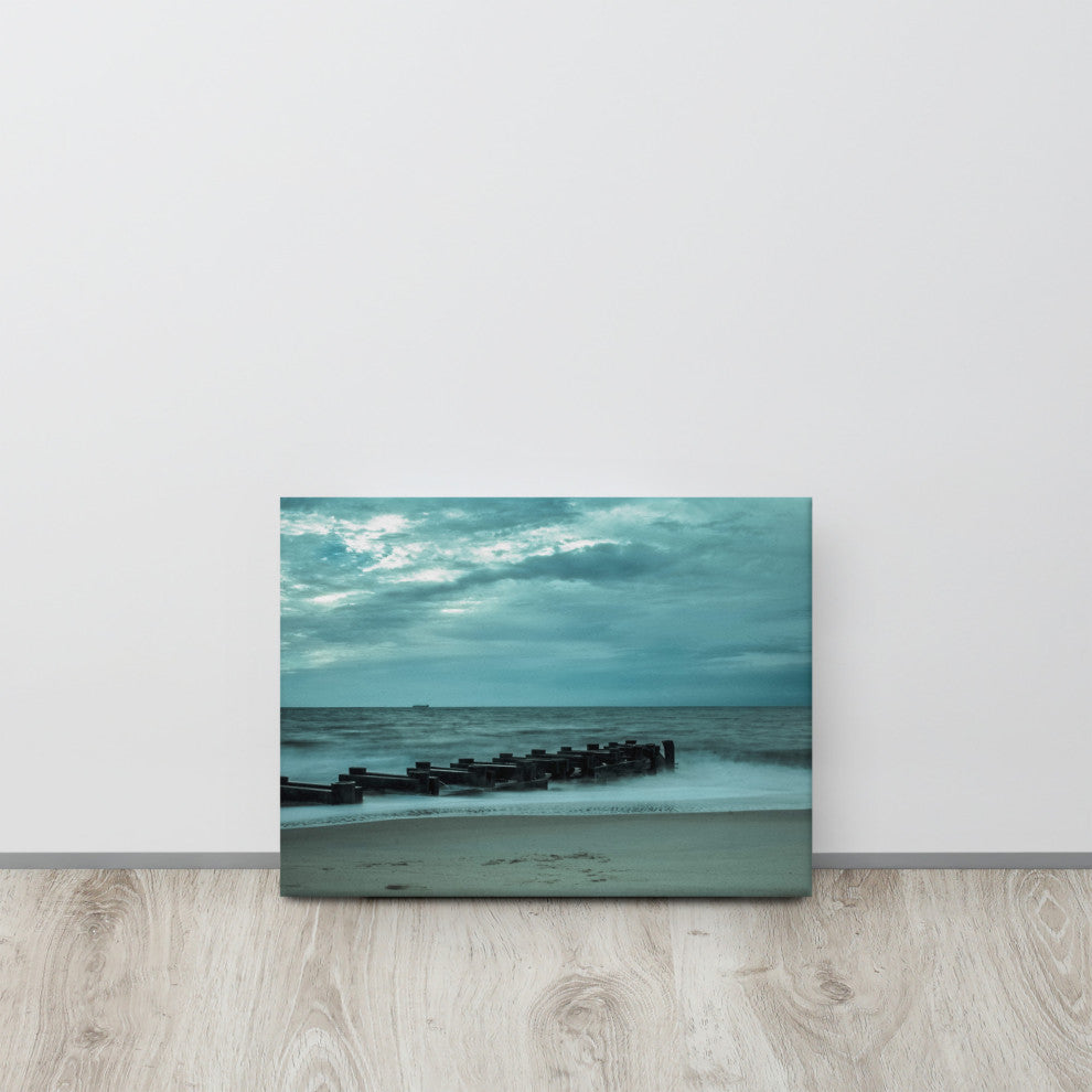 Blue Morning at Rehoboth Coastal Landscape Photo Canvas Wall Art Print, 12" X 16"