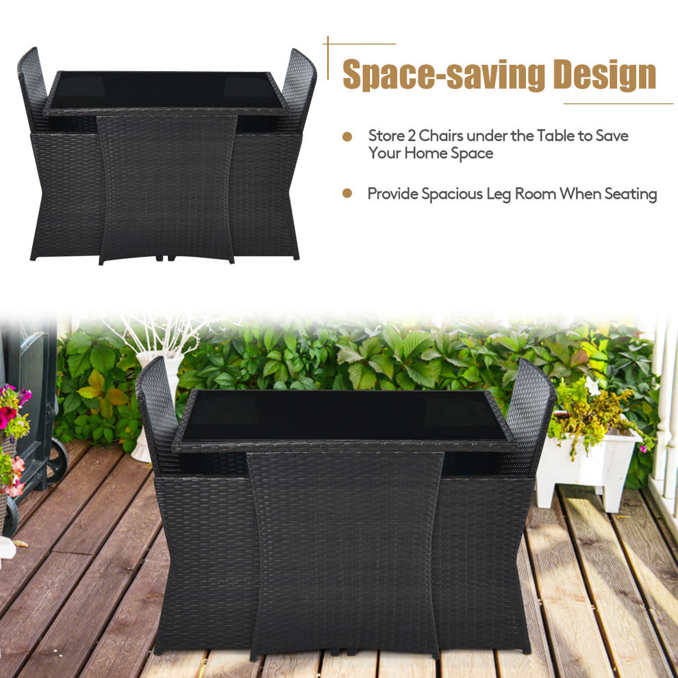 Costway 3PCS Patio Rattan Furniture Set Cushion Sofa Armrest Garden Deck White