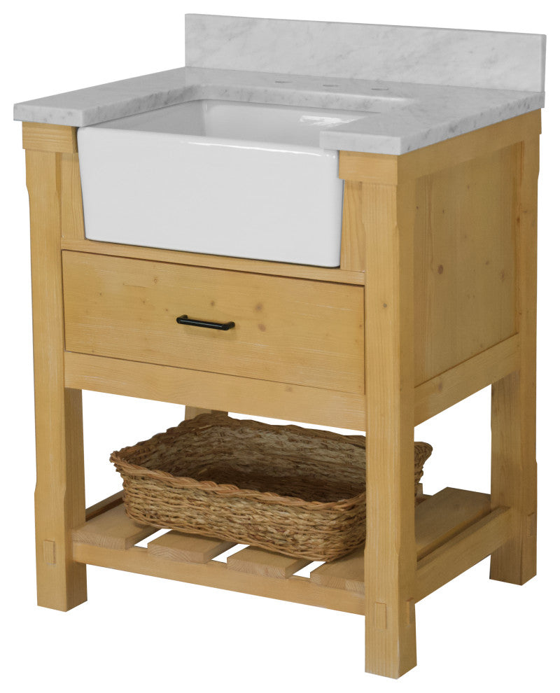 Charlotte 30" Bathroom Vanity, Drift Wood, Carrara Marble