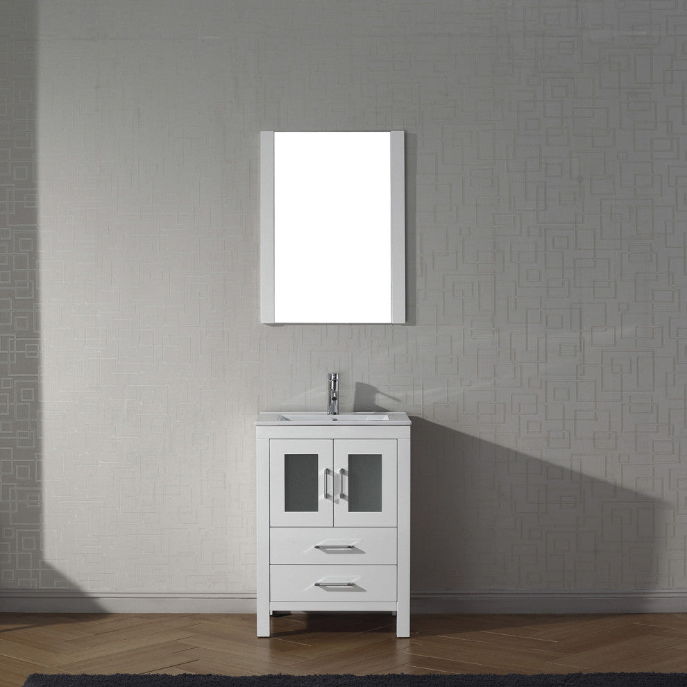 Dior 24" Single Bathroom Vanity, White, White Ceramic, Brushed Nickel Faucet