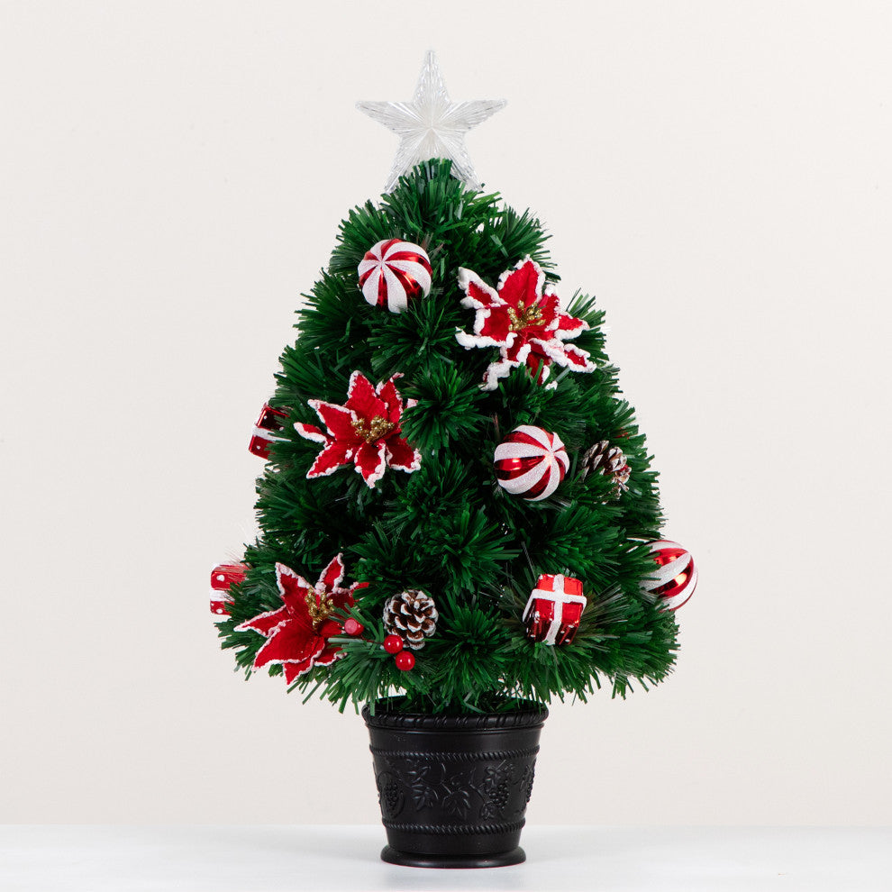 24in. Pre-Lit Fiber Optic Artificial Christmas Tree With Ornaments