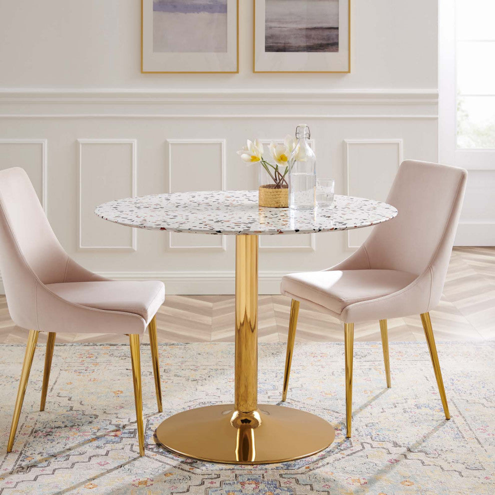 Verne 40" Round Terrazzo Dining Table, Gold White