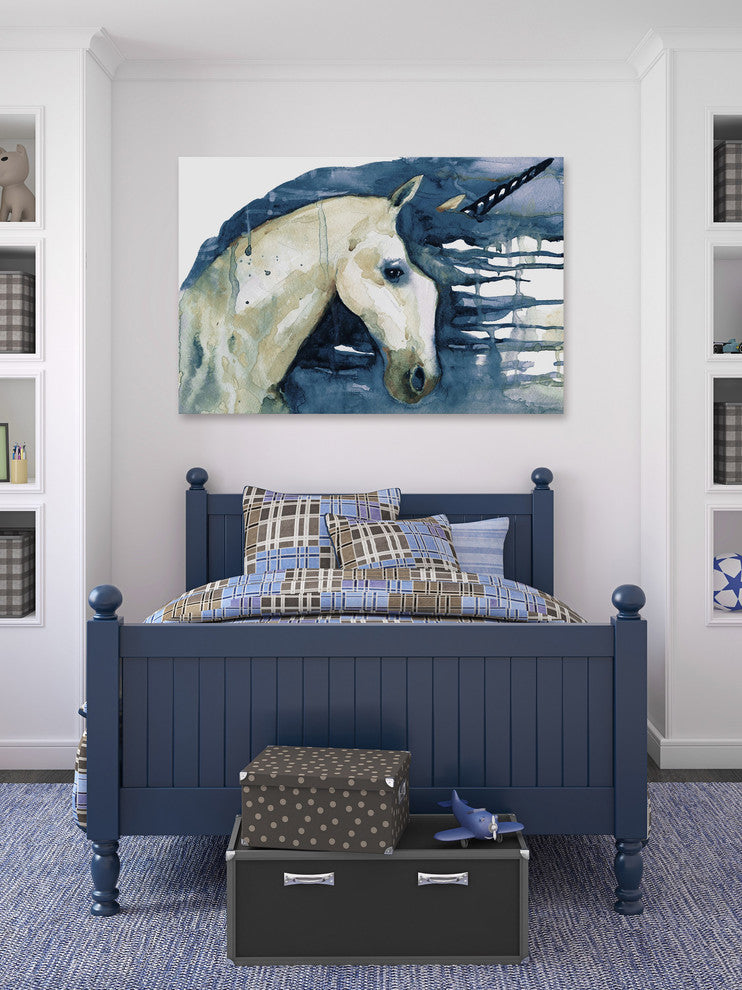 "Blue Unicorn" Painting Print on Wrapped Canvas, 18"x12"