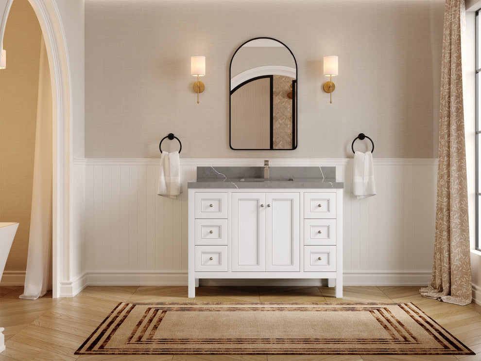 Nashville 48" Single Sink Bath Vanity, White 2" Piatra Gray