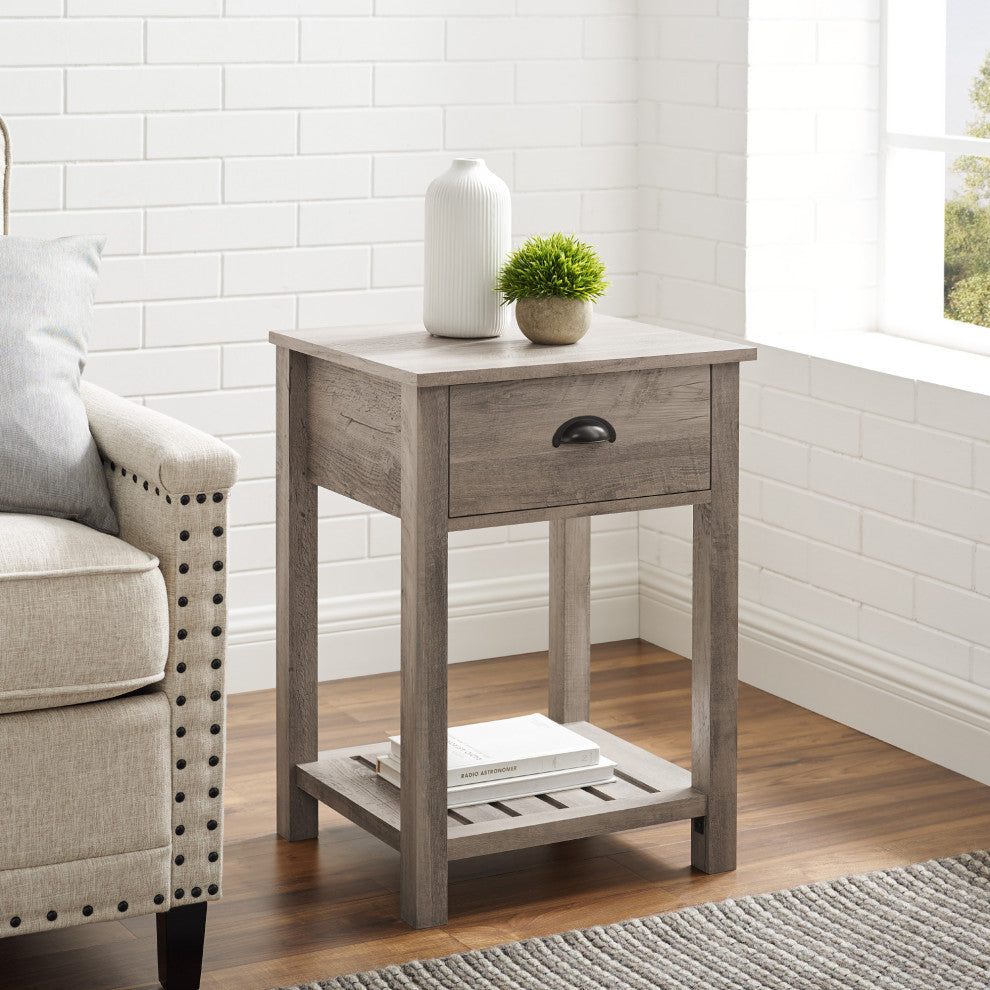 18" Country Single Drawer Side Table, Gray Wash