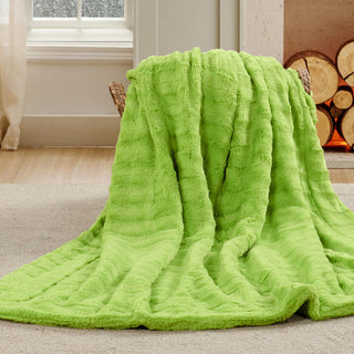 Derby Double Sided Faux Fur Throw Blanket, Citron