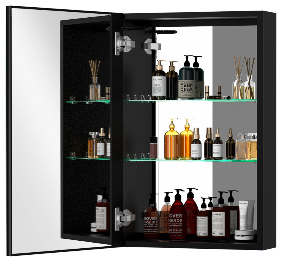 30" Square Black Aluminum Surface Mount Medicine Cabinet with Mirror