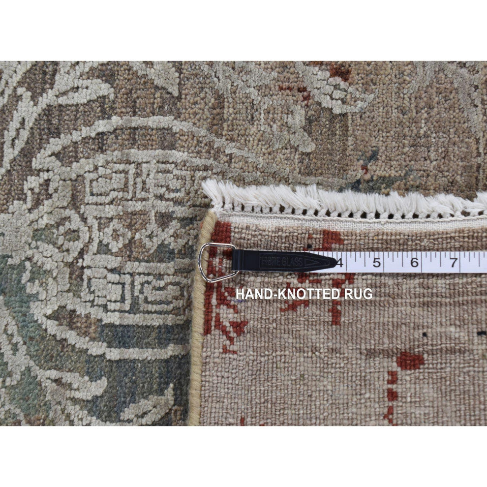 Stone Gray, Broken Tulip Design, Silk With Wool, Hand Knotted Rug, 5'2"x7'1"
