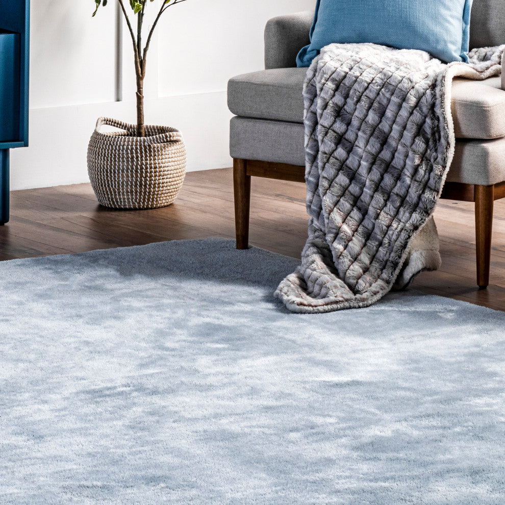 nuLOOM Loni Solid Machine Washable Shag Area Rug, Light Blue, 6'square