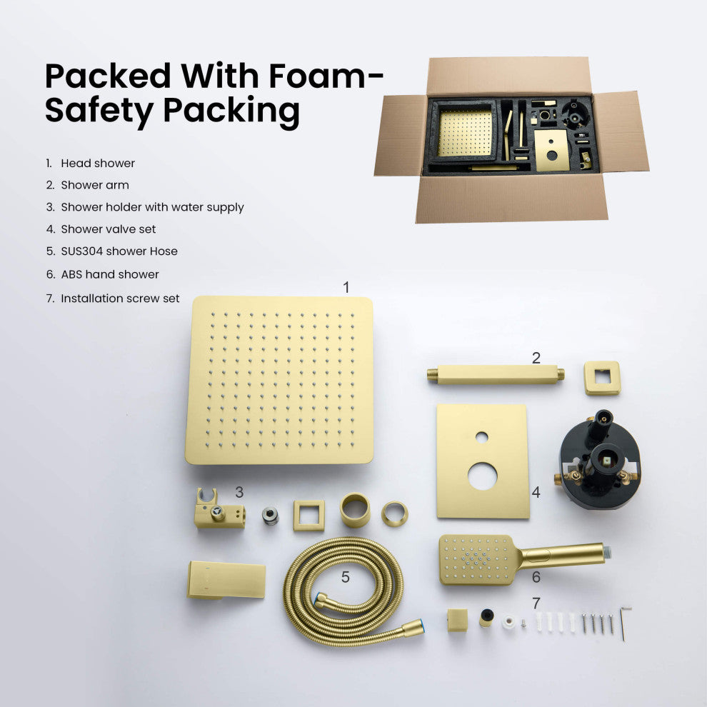 Ceiling Mounted 2-Function Shower System, Rough, Valve, Brushed Gold