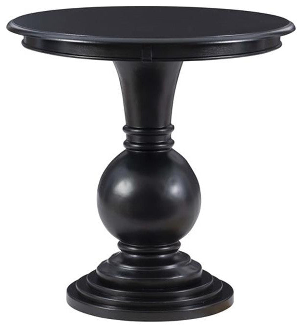 Linon Aspen Round Wood Accent Table Pedestal Base 26.5" High in Jet Black