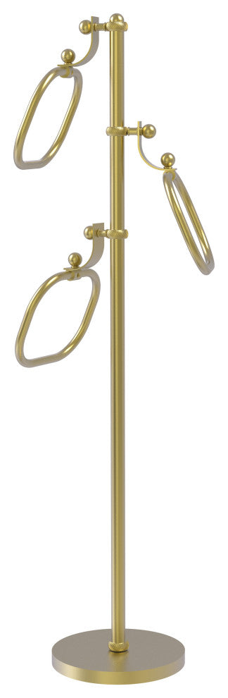 Towel Stand with 9" Oval Towel Rings, Satin Brass